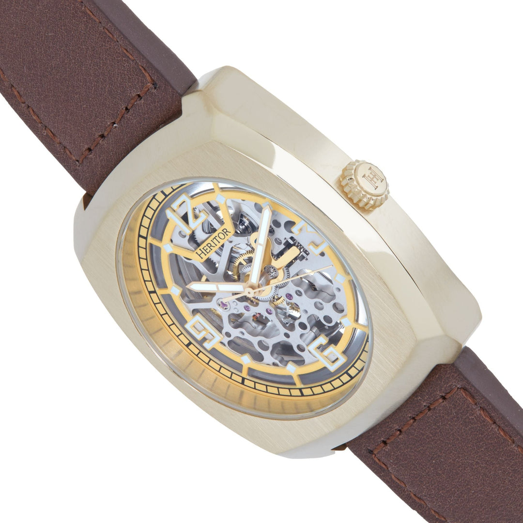 Heritor Automatic Gatling Skeletonized Leather-Band Watch