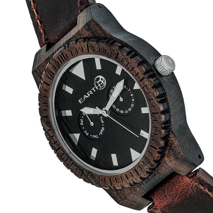 Earth Wood Hyperion Leather-Band Watch w/Day/Date - Dark Brown