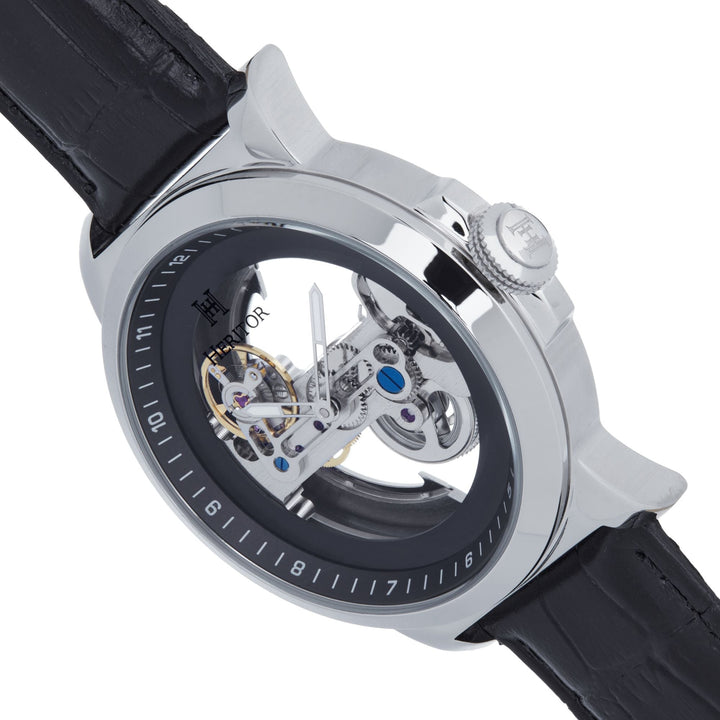 Heritor Automatic Xander Semi-Skeleton Leather-Band Watch