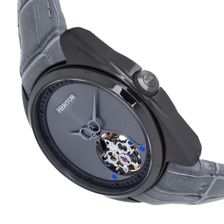Heritor Automatic Roman Semi-Skeleton Leather-Band Watch