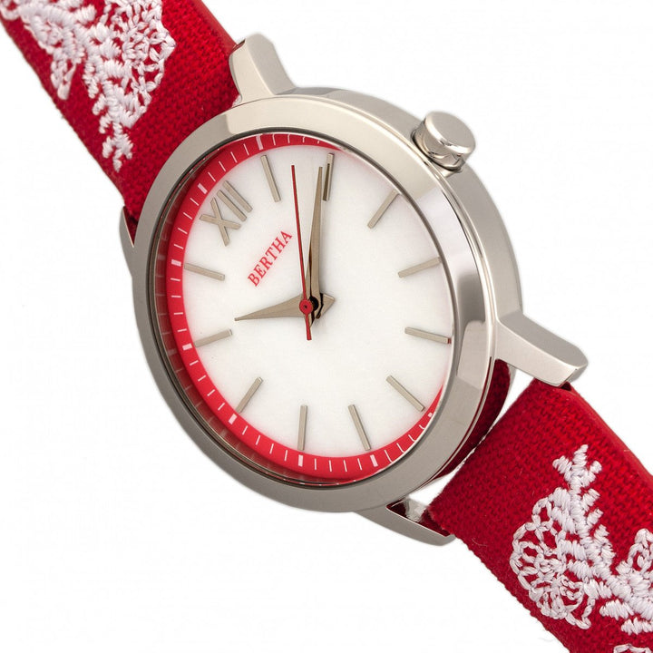 Bertha Penelope MOP Nylon-Overlaid Leather-Band Watch