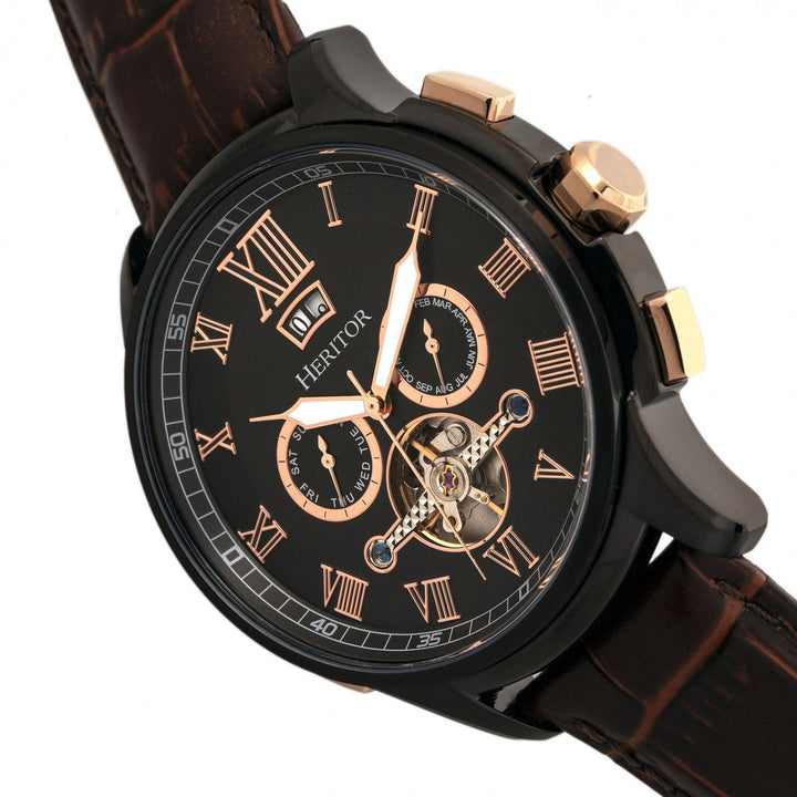 Heritor Automatic Hudson Semi-Skeleton Leather-Band Watch w/Day/Date
