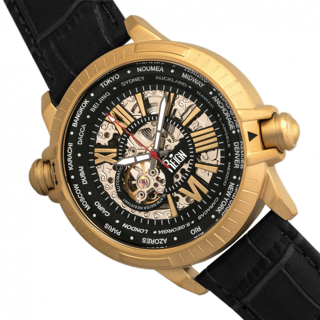 Reign Thanos Automatic Leather-Band Watch - Gold/Black