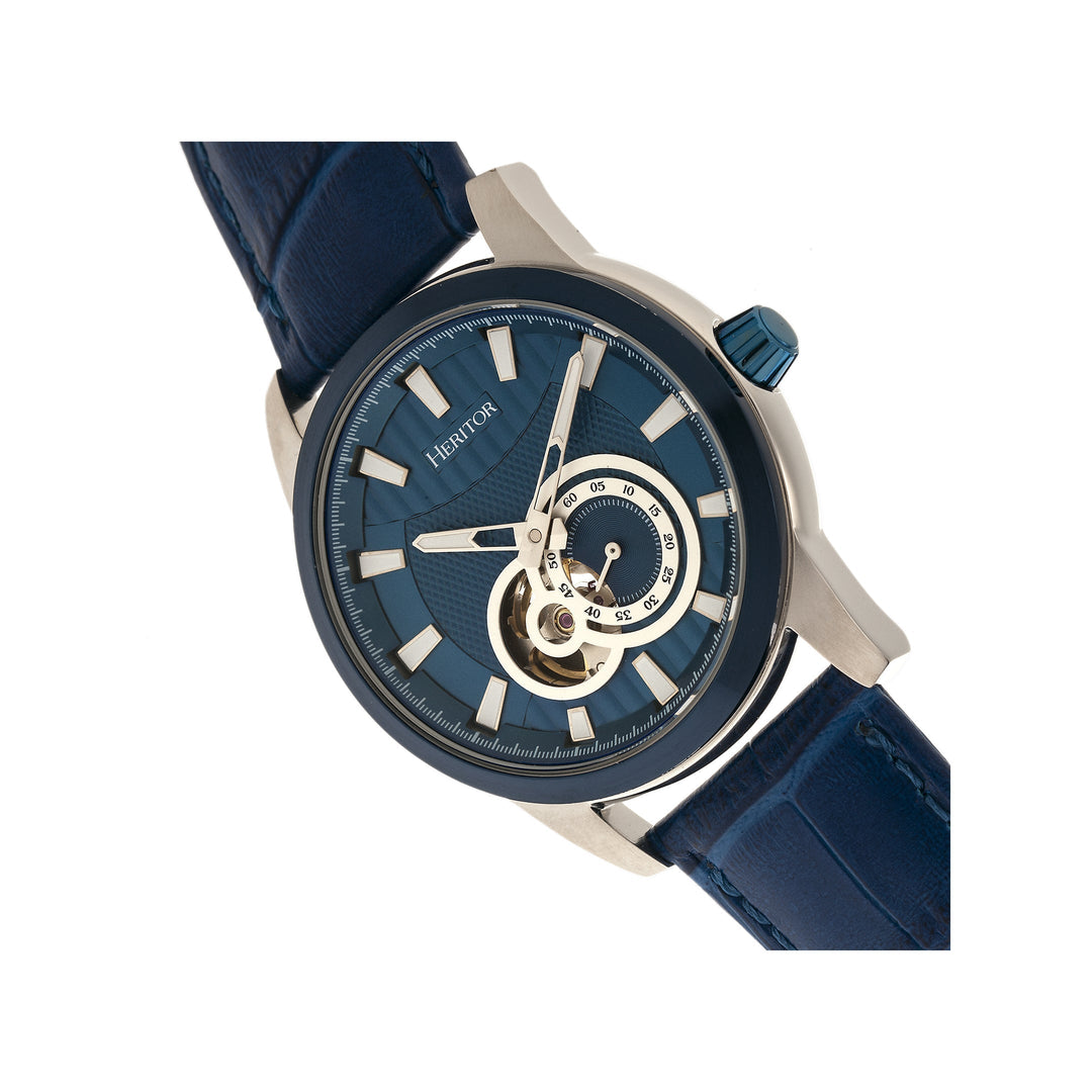 Heritor Automatic Davidson Semi-Skeleton Leather-Band Watch - Blue