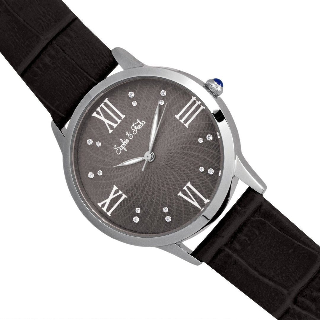 Sophie & Freda Sonoma Leather-Band Watch w/Swarovski Crystals