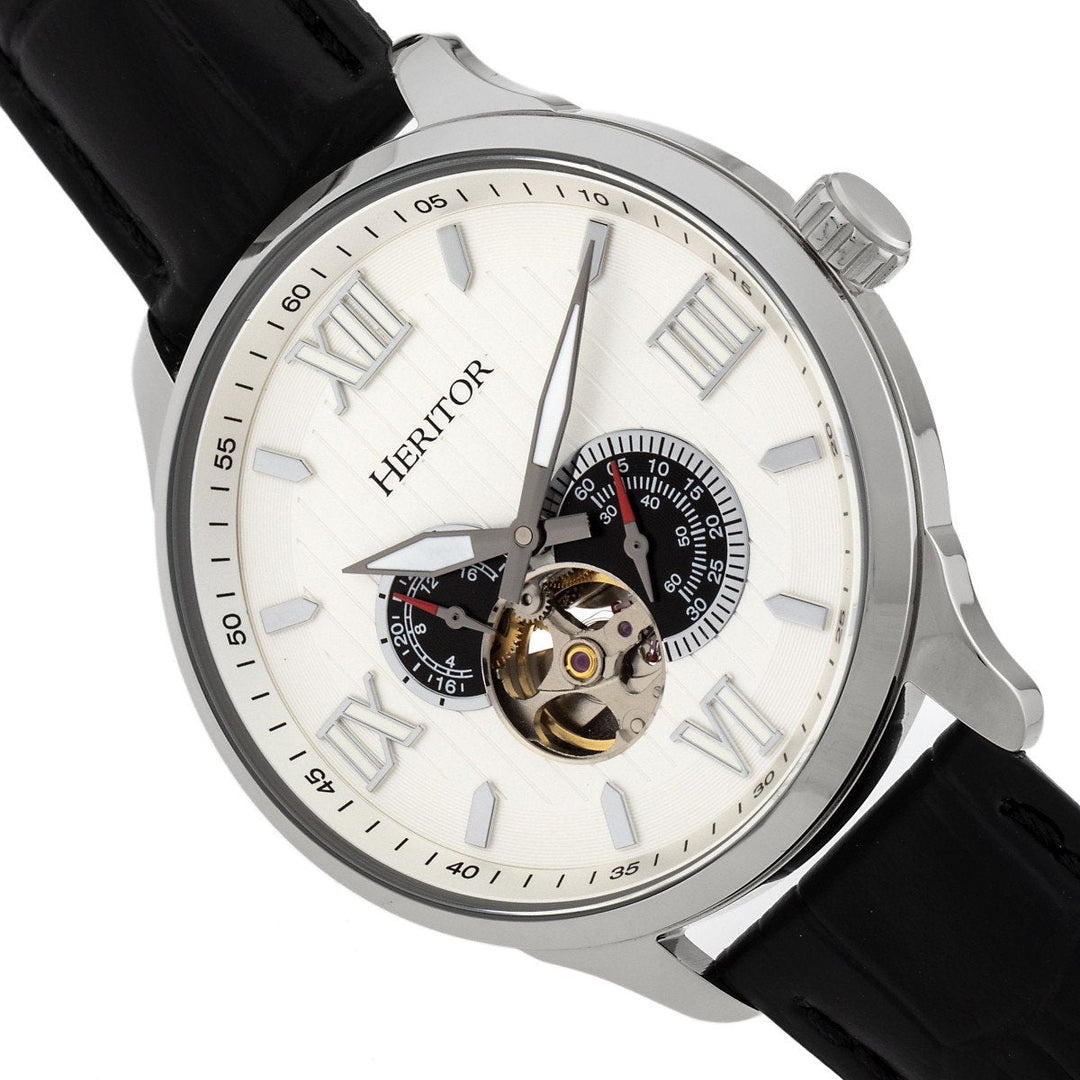 Heritor Automatic Harding Semi-Skeleton Leather-Band Watch
