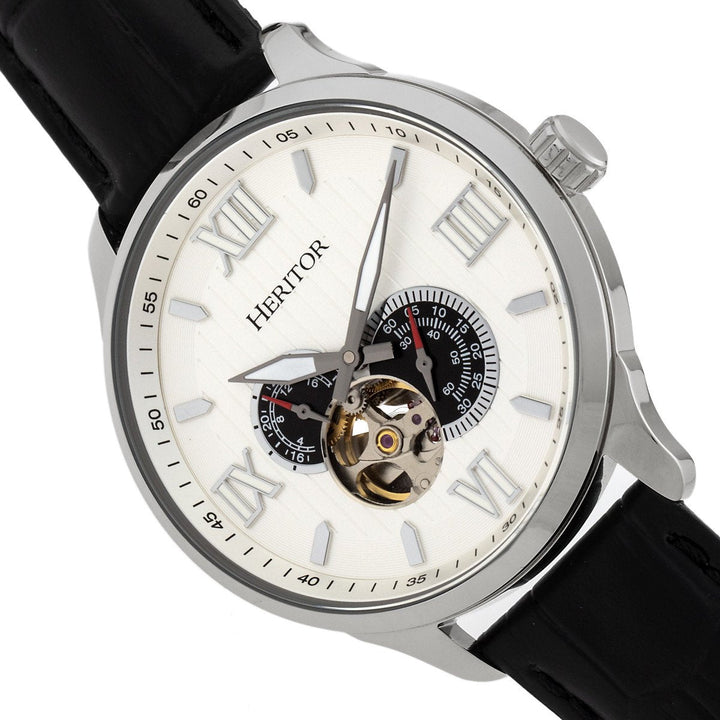 Heritor Automatic Harding Semi-Skeleton Leather-Band Watch