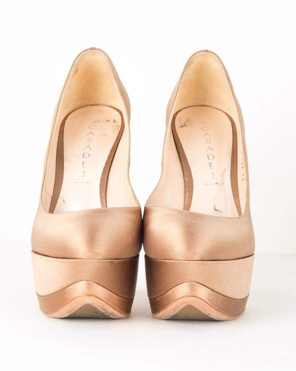 Casadei Gold Satin Round toe Heels 10