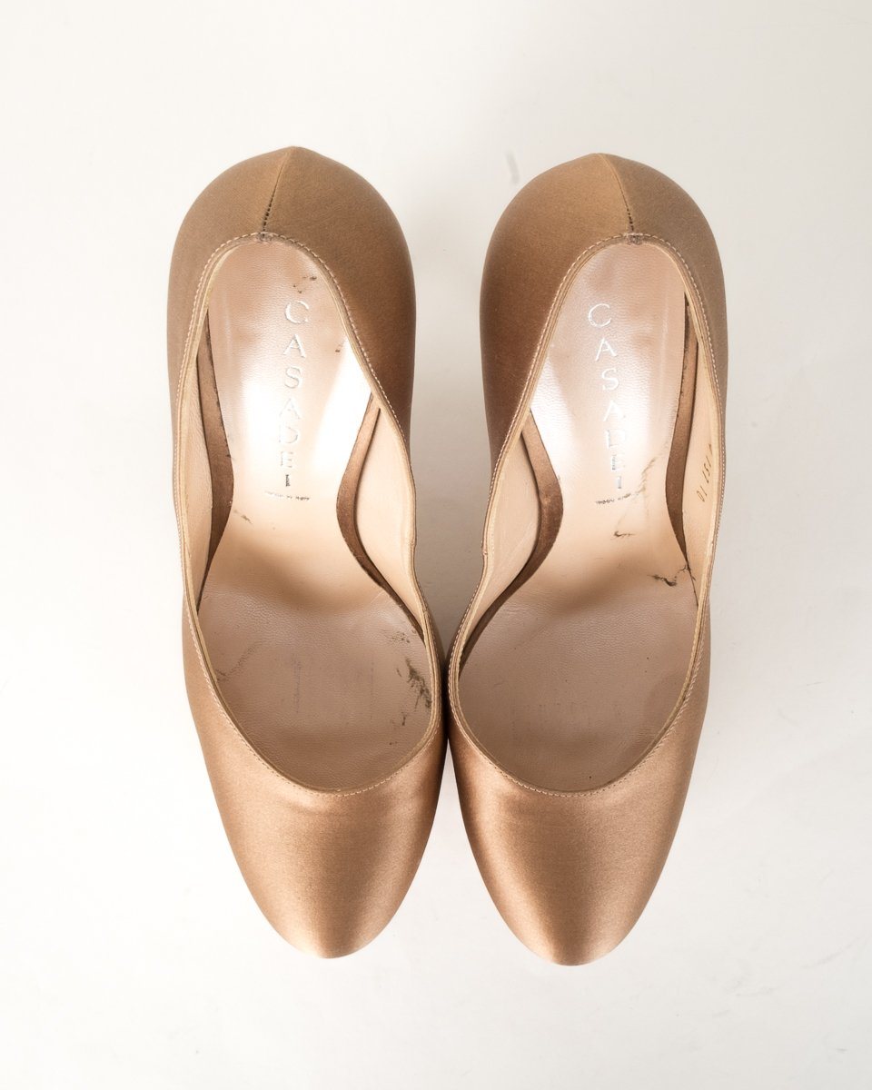 Casadei Gold Satin Round toe Heels 10