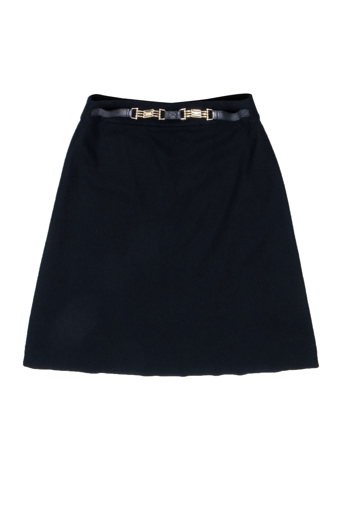 Celine - Black Wool Blend Skirt w/ Gold-Tone Hardware Sz 4