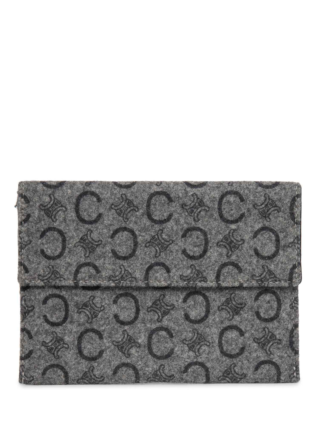 Celine C Logo Monogram Wool Leather Credit Card Wallet Passport Case Grey