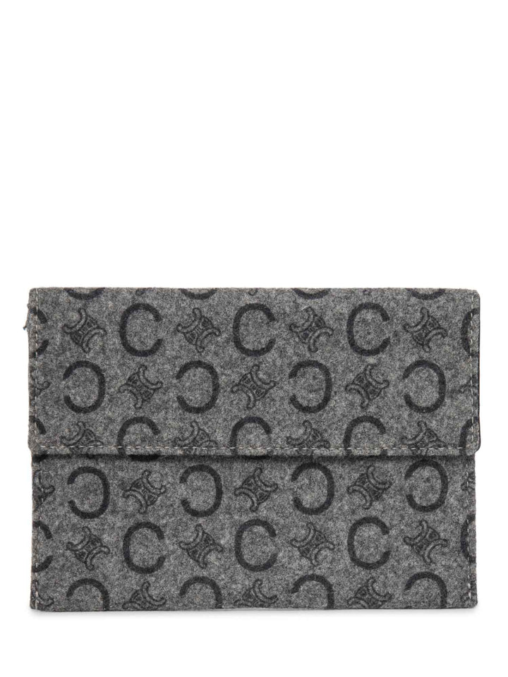 Celine C Logo Monogram Wool Leather Credit Card Wallet Passport Case Grey
