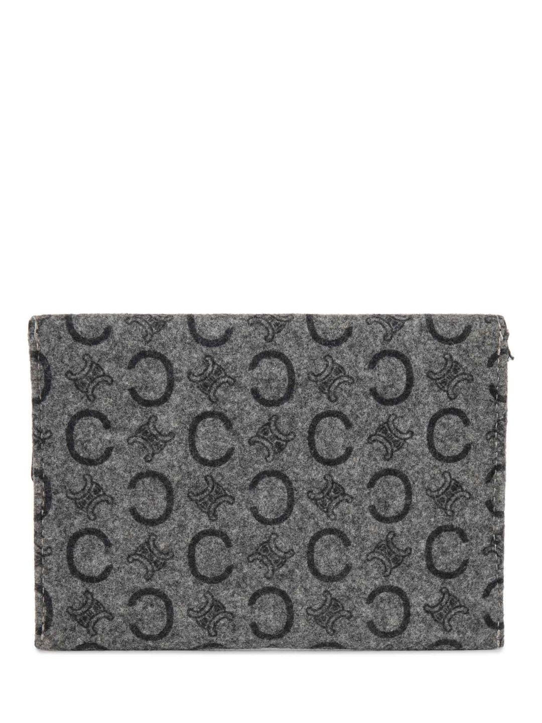 Celine C Logo Monogram Wool Leather Credit Card Wallet Passport Case Grey