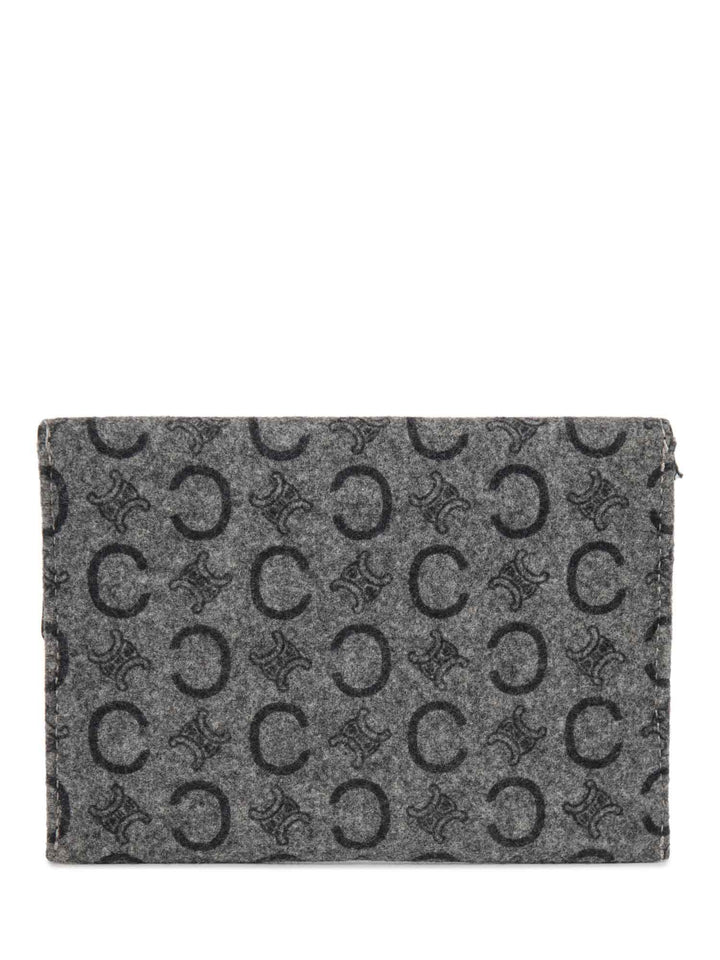 Celine C Logo Monogram Wool Leather Credit Card Wallet Passport Case Grey