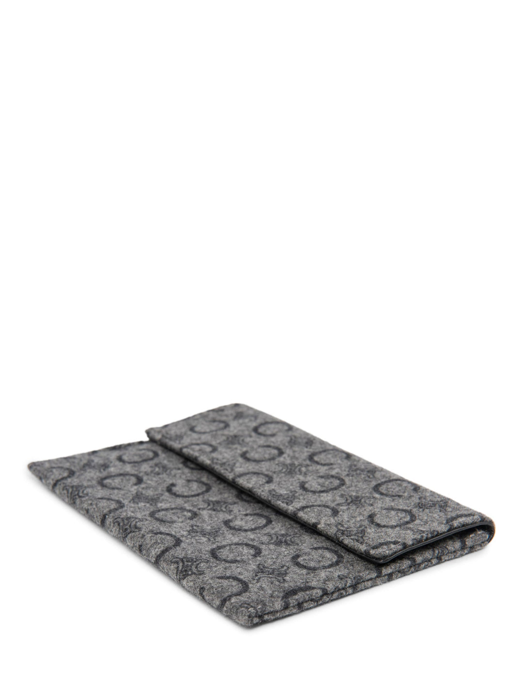 Celine C Logo Monogram Wool Leather Credit Card Wallet Passport Case Grey