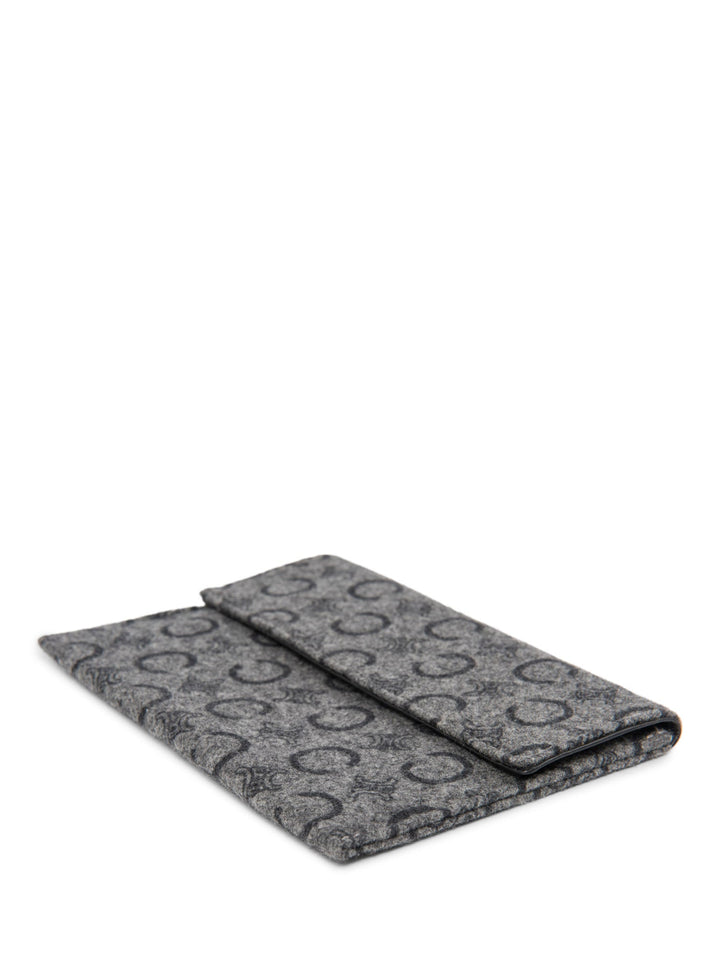 Celine C Logo Monogram Wool Leather Credit Card Wallet Passport Case Grey