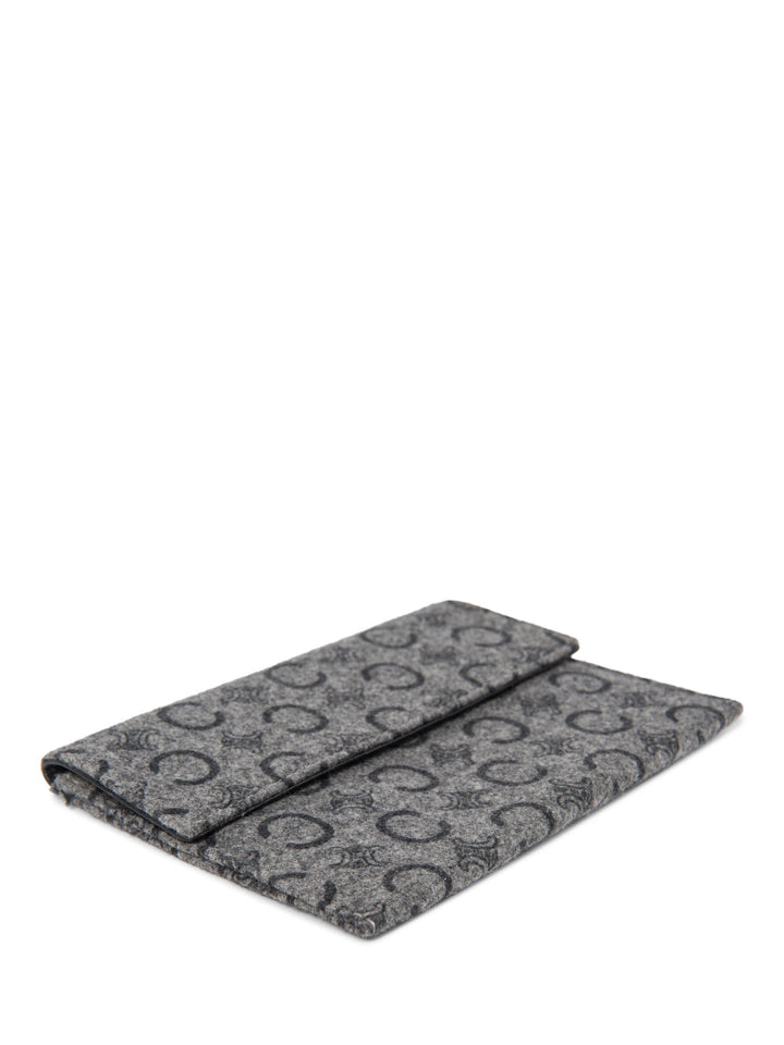 Celine C Logo Monogram Wool Leather Credit Card Wallet Passport Case Grey