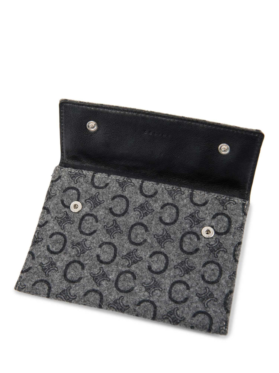 Celine C Logo Monogram Wool Leather Credit Card Wallet Passport Case Grey
