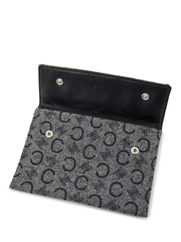 Celine C Logo Monogram Wool Leather Credit Card Wallet Passport Case Grey
