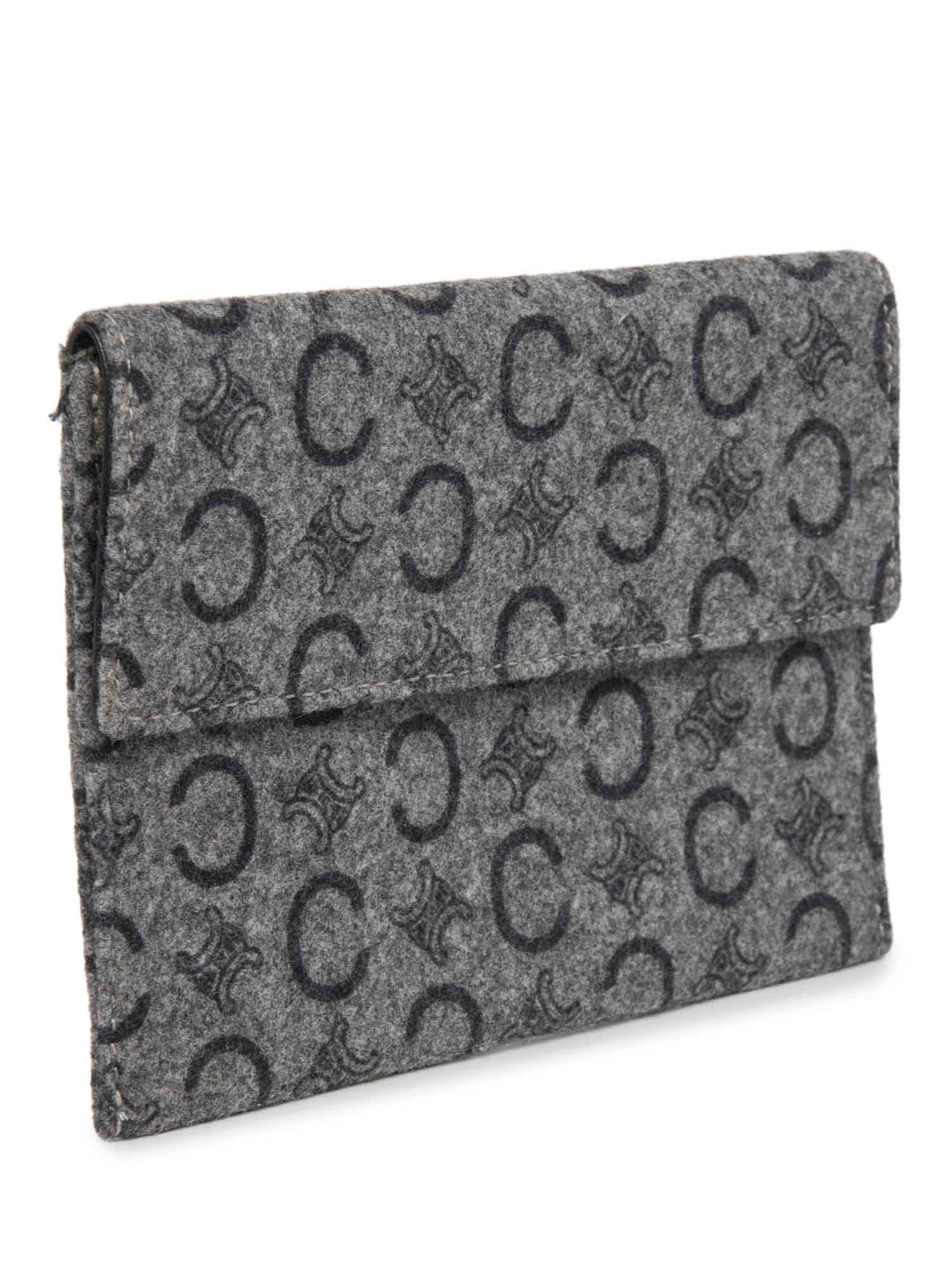 Celine C Logo Monogram Wool Leather Credit Card Wallet Passport Case Grey