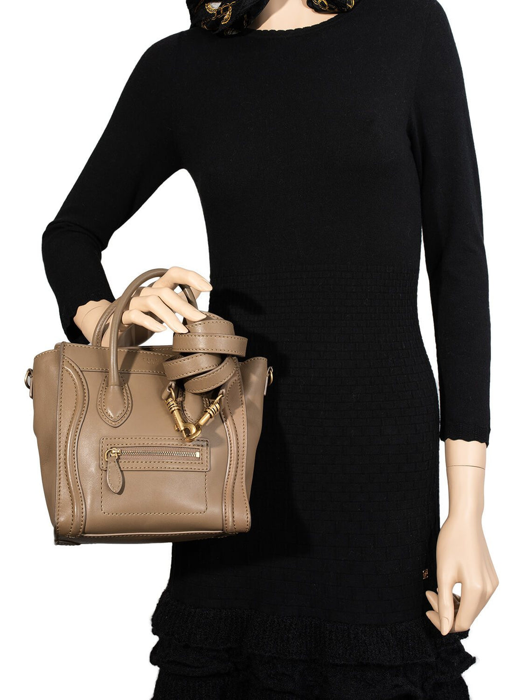 Celine Leather Nano Luggage Bag Taupe