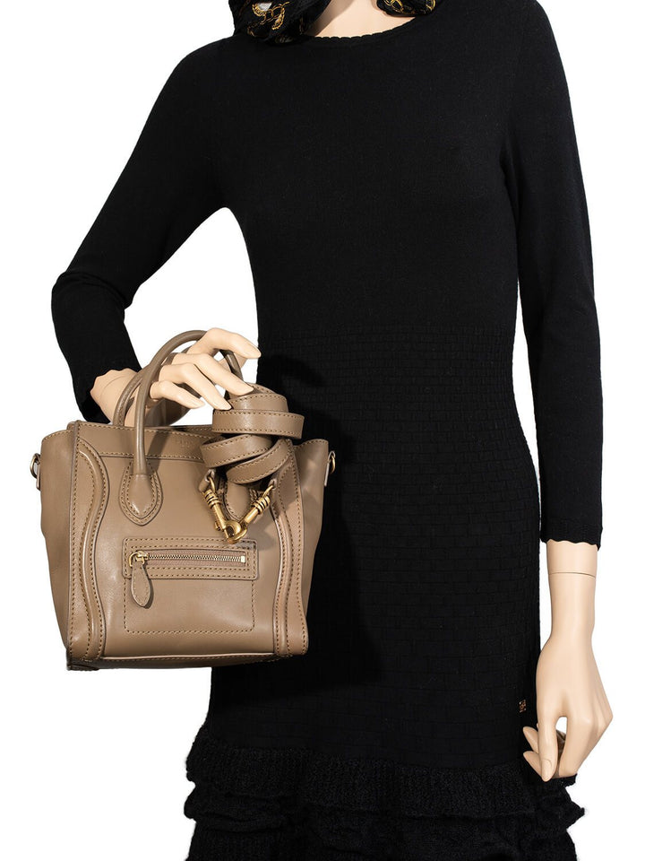Celine Leather Nano Luggage Bag Taupe
