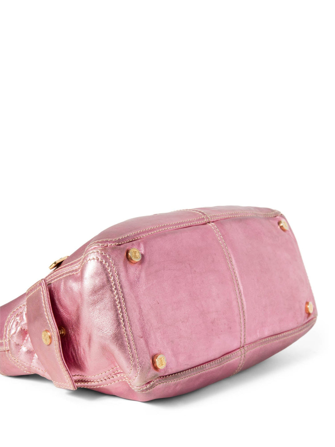 Celine Logo Shimmer Leather  Boogie Bag Pink Gold