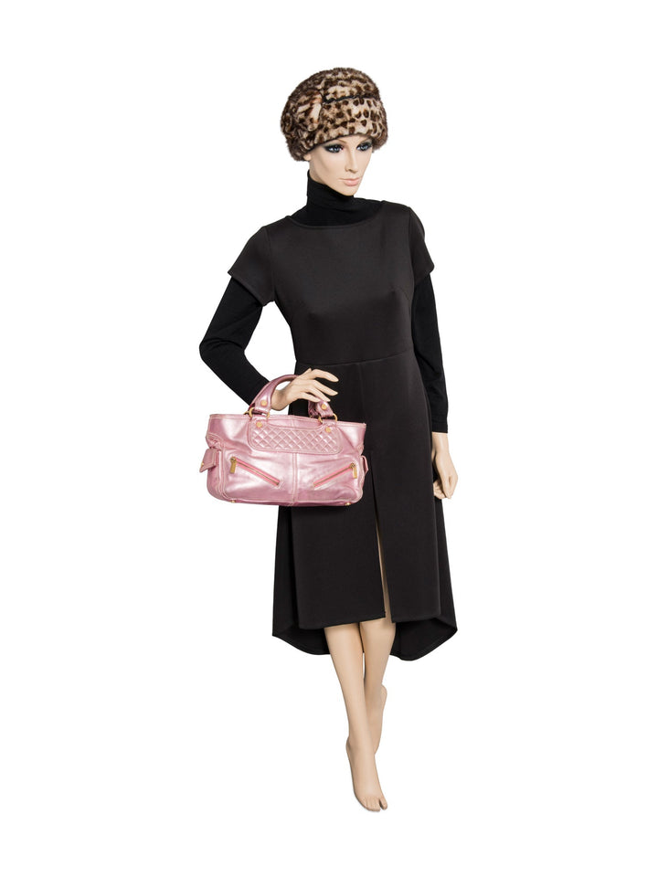 Celine Logo Shimmer Leather  Boogie Bag Pink Gold