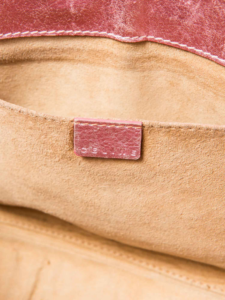 Celine Logo Shimmer Leather  Boogie Bag Pink Gold