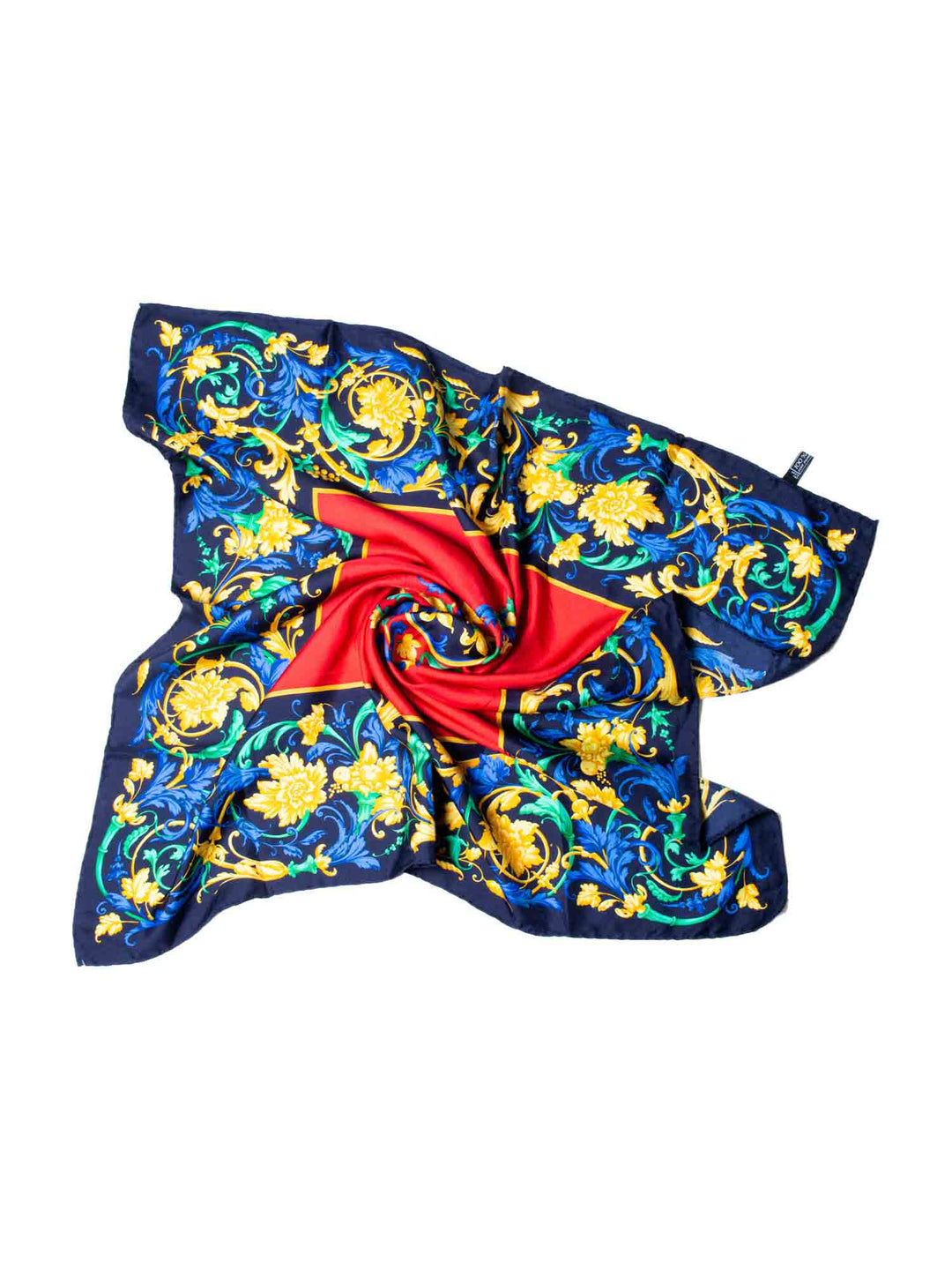 Celine Silk Logo Floral Scarf Red Blue