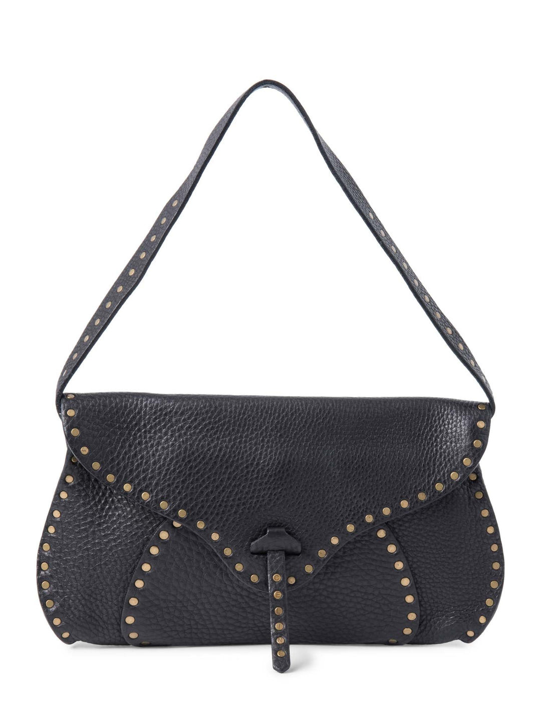Celine Vintage Logo Leather Western Studded Shoulder Bag Black