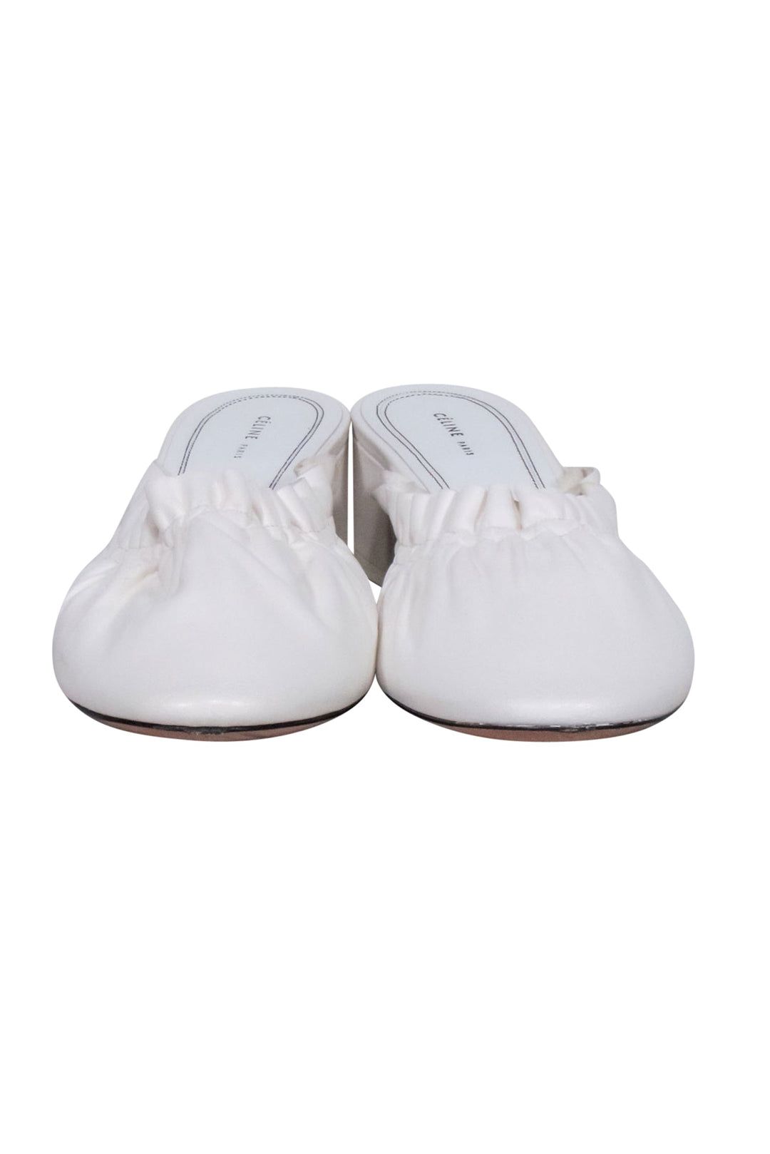 Celine - White Ruffle Closed Toe Mules Sz 8.5