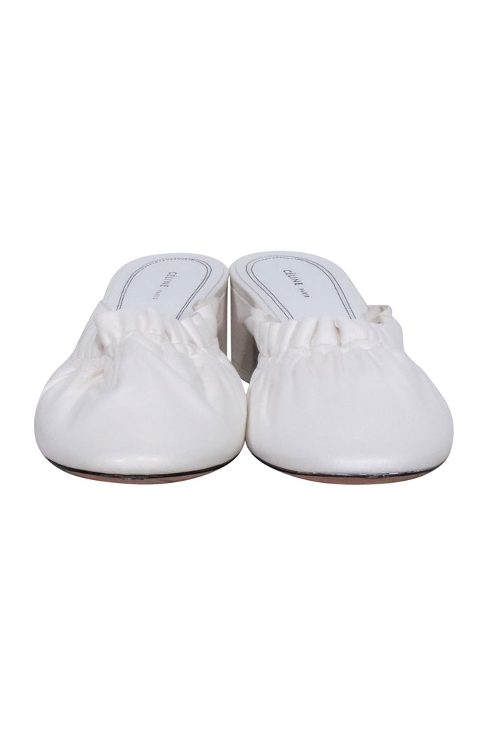 Celine - White Ruffle Closed Toe Mules Sz 8.5