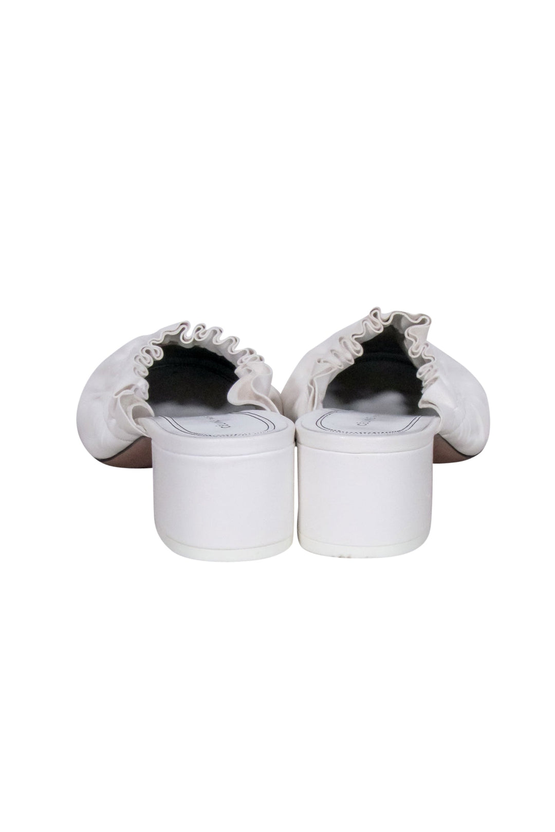 Celine - White Ruffle Closed Toe Mules Sz 8.5