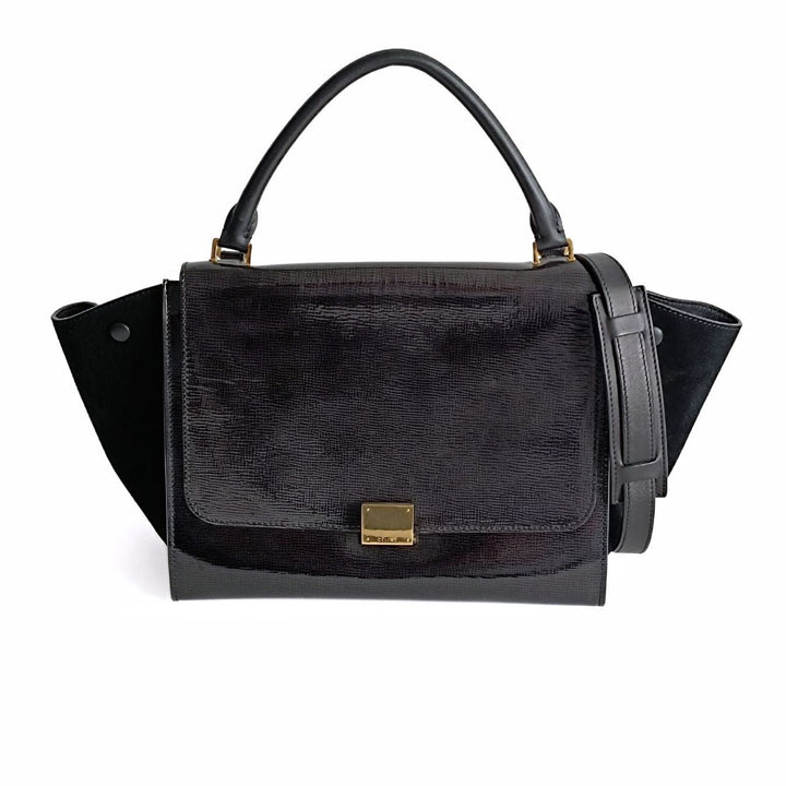 Celine Celine Celine Trapeze bag in black patent leather and suede