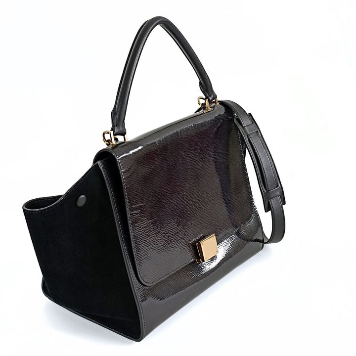 Celine Celine Celine Trapeze bag in black patent leather and suede