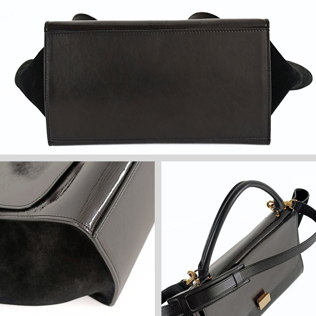 Celine Celine Celine Trapeze bag in black patent leather and suede