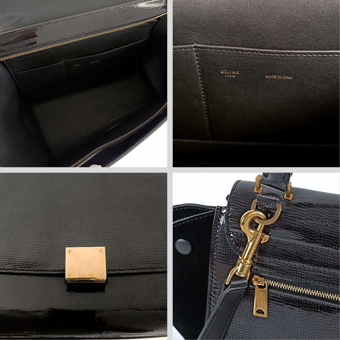 Celine Celine Celine Trapeze bag in black patent leather and suede