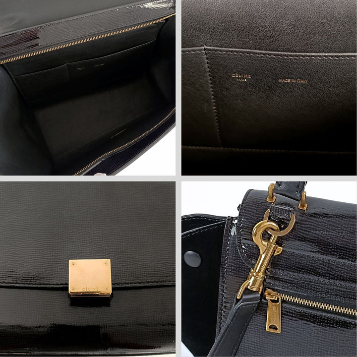 Celine Celine Celine Trapeze bag in black patent leather and suede