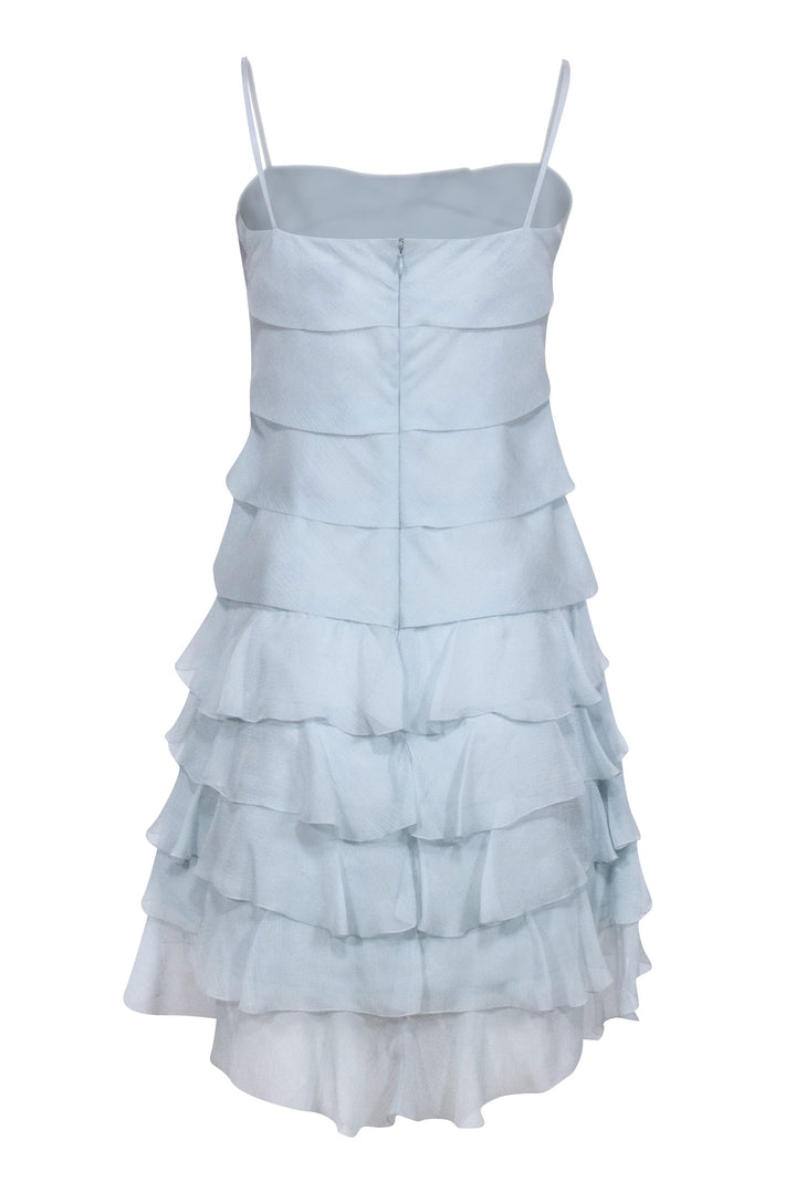 Top Quality Chanel - Baby Blue Tiered Ruffle Silk Mini Dress Sz 6