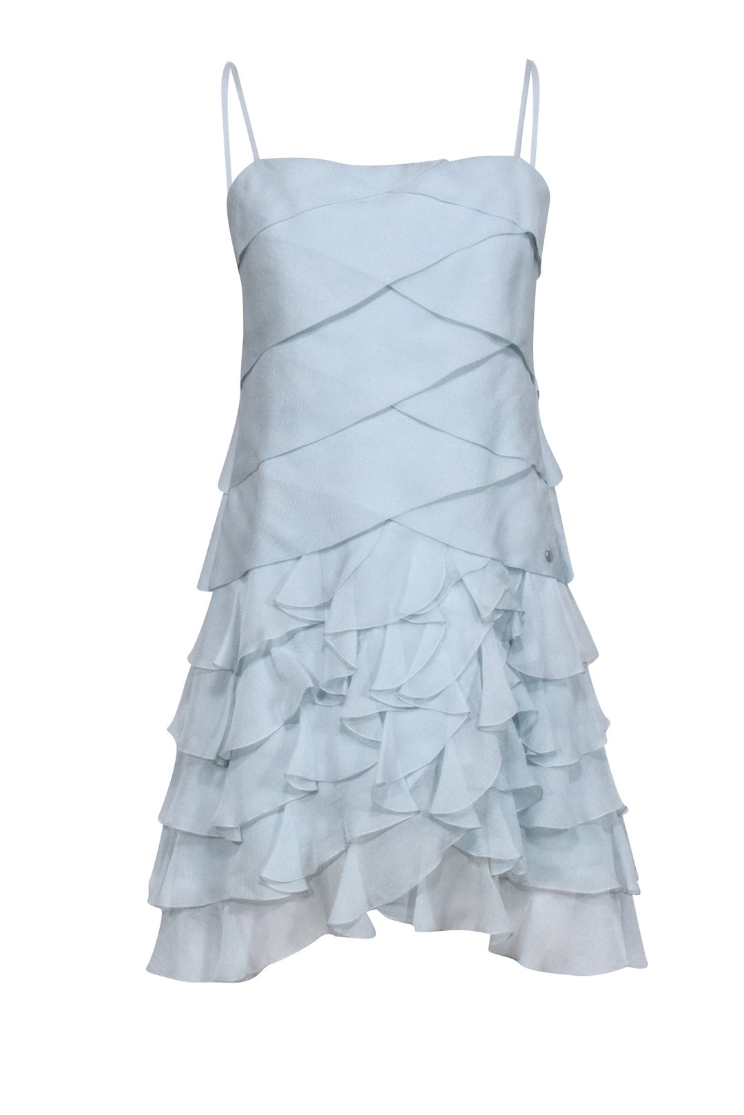 Top Quality Chanel - Baby Blue Tiered Ruffle Silk Mini Dress Sz 6