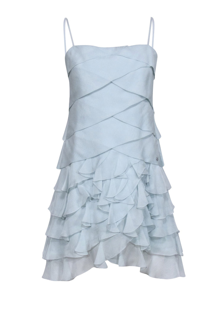 Top Quality Chanel - Baby Blue Tiered Ruffle Silk Mini Dress Sz 6
