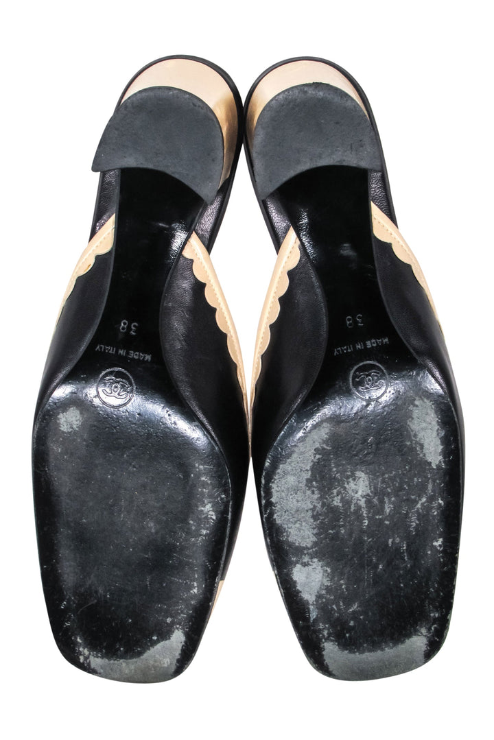 Top Quality Chanel - Beige & Black Leather Mule Pumps Sz 8