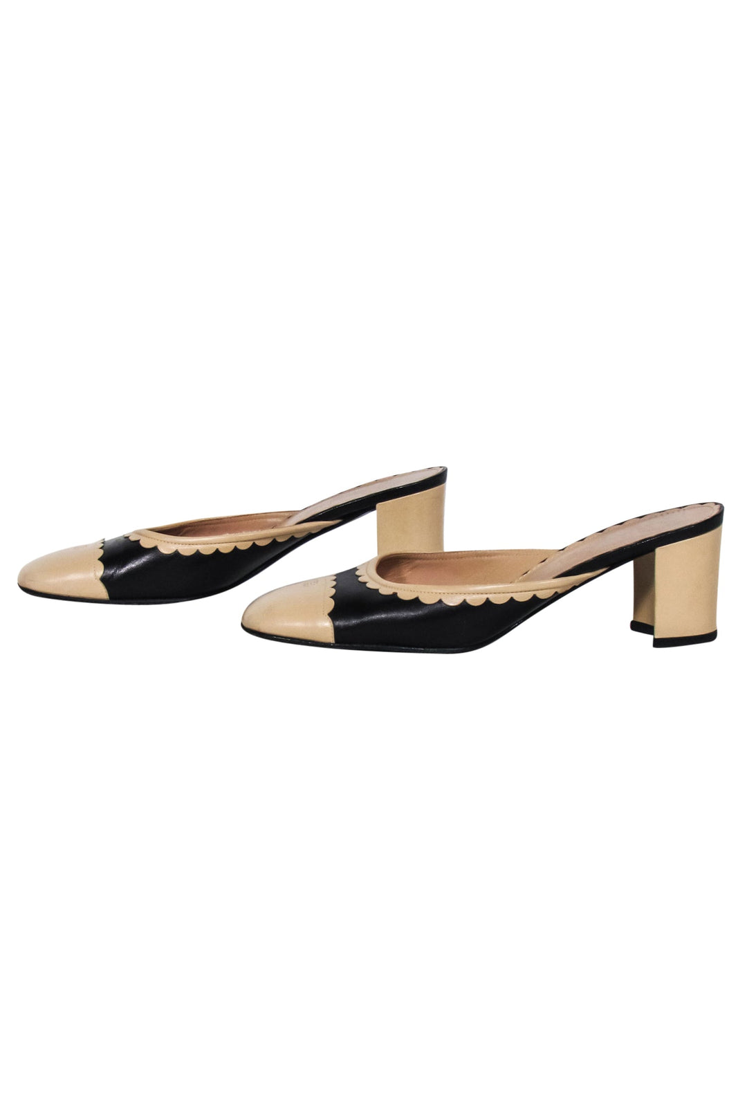 Top Quality Chanel - Beige & Black Leather Mule Pumps Sz 8