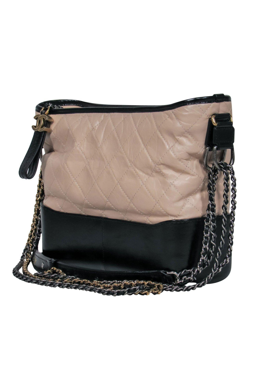 Top Quality Chanel - Beige & Black Leather Quilted "Gabrielle" Handbag