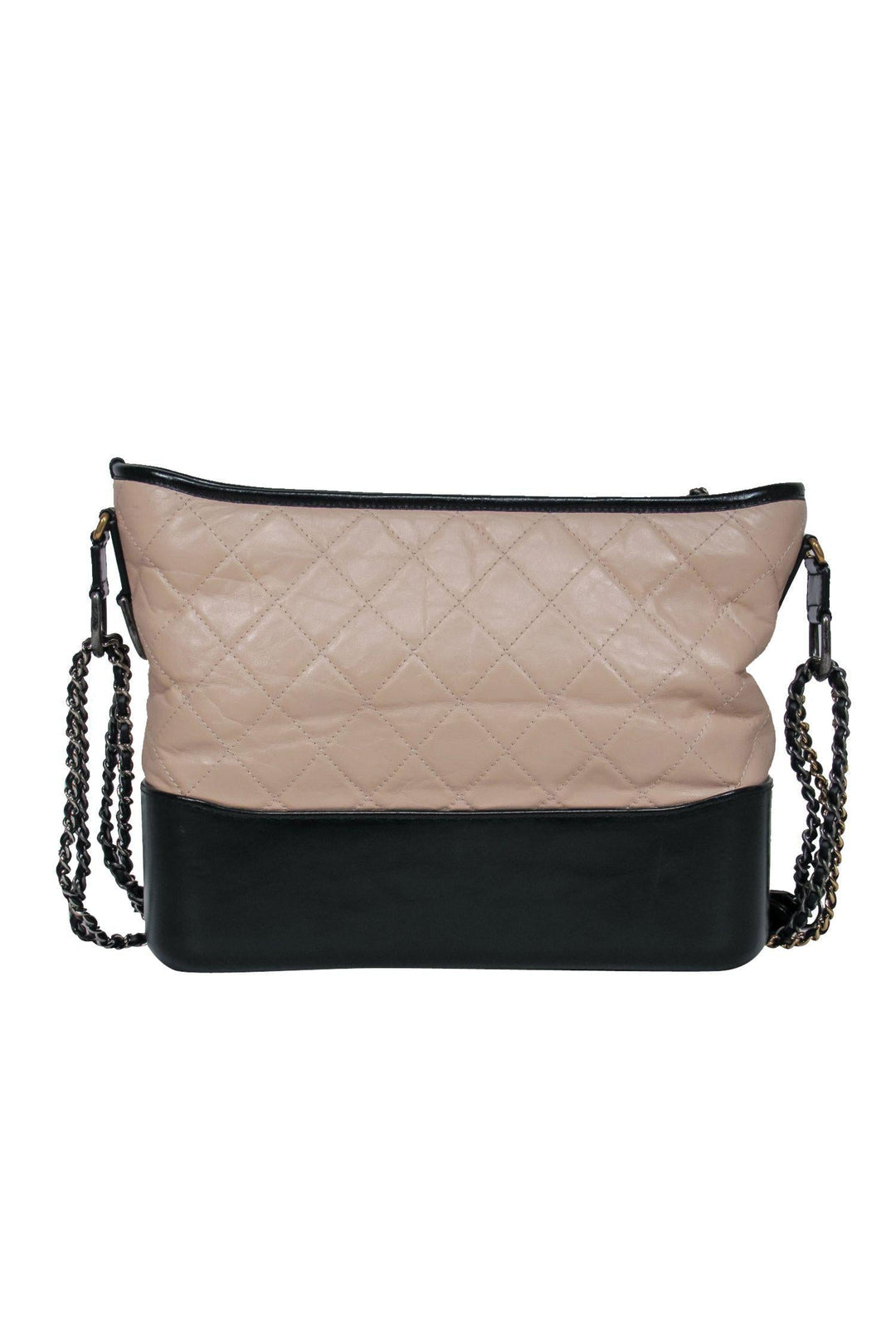 Top Quality Chanel - Beige & Black Leather Quilted "Gabrielle" Handbag
