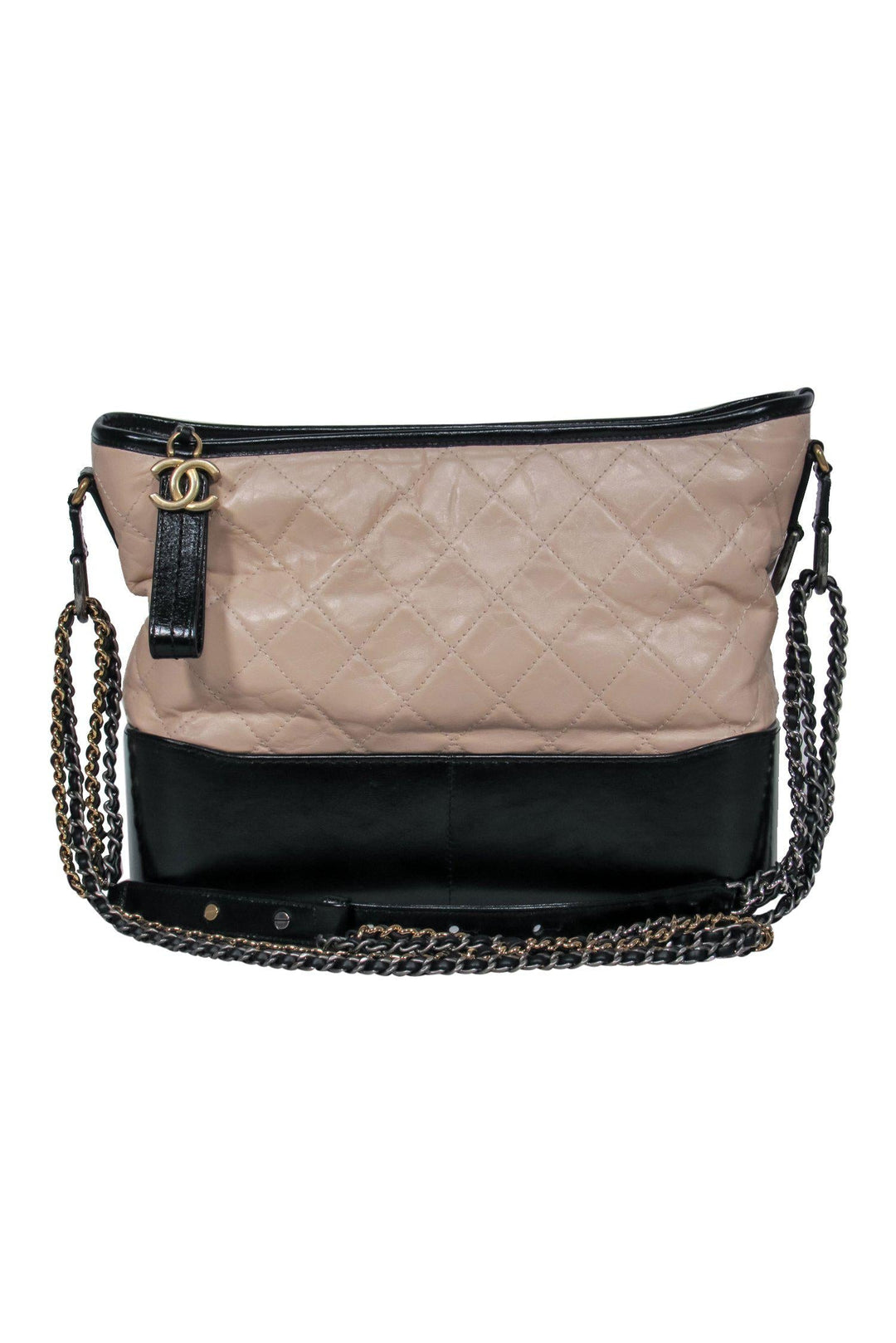 Top Quality Chanel - Beige & Black Leather Quilted "Gabrielle" Handbag