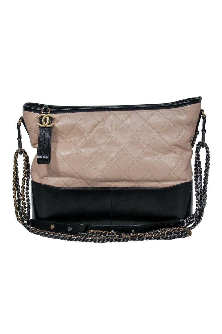 Top Quality Chanel - Beige & Black Leather Quilted "Gabrielle" Handbag