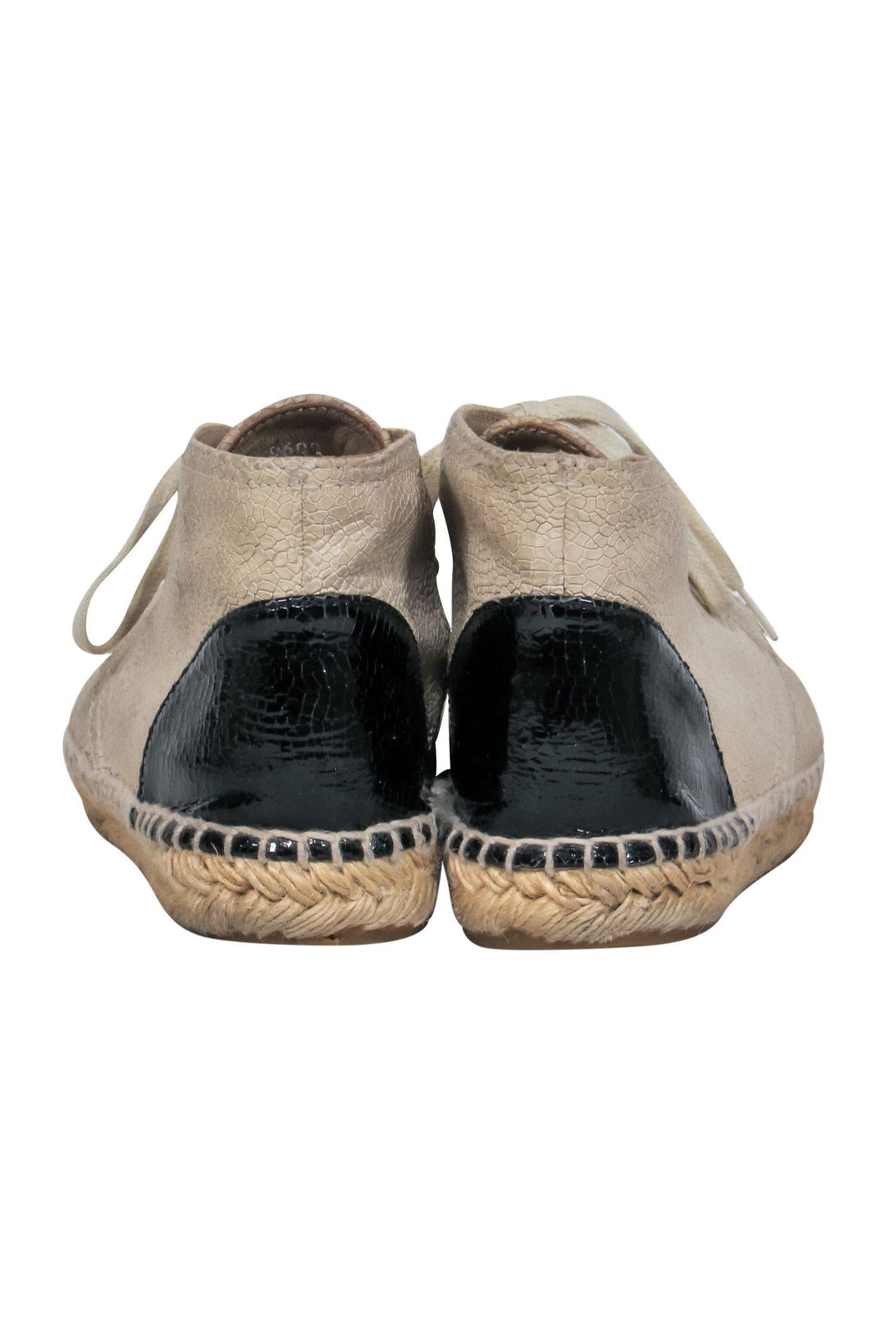 Top Quality Chanel - Beige Crackled Leather Espadrille Sneakers w/ Toe Cap Sz 6.5