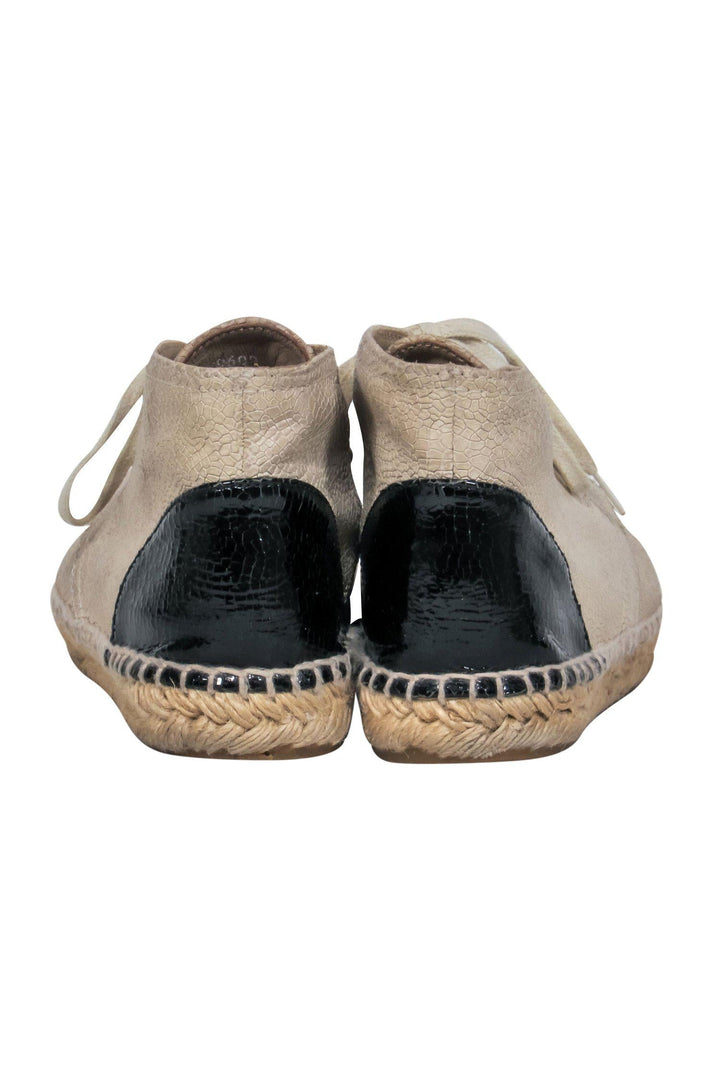 Top Quality Chanel - Beige Crackled Leather Espadrille Sneakers w/ Toe Cap Sz 6.5